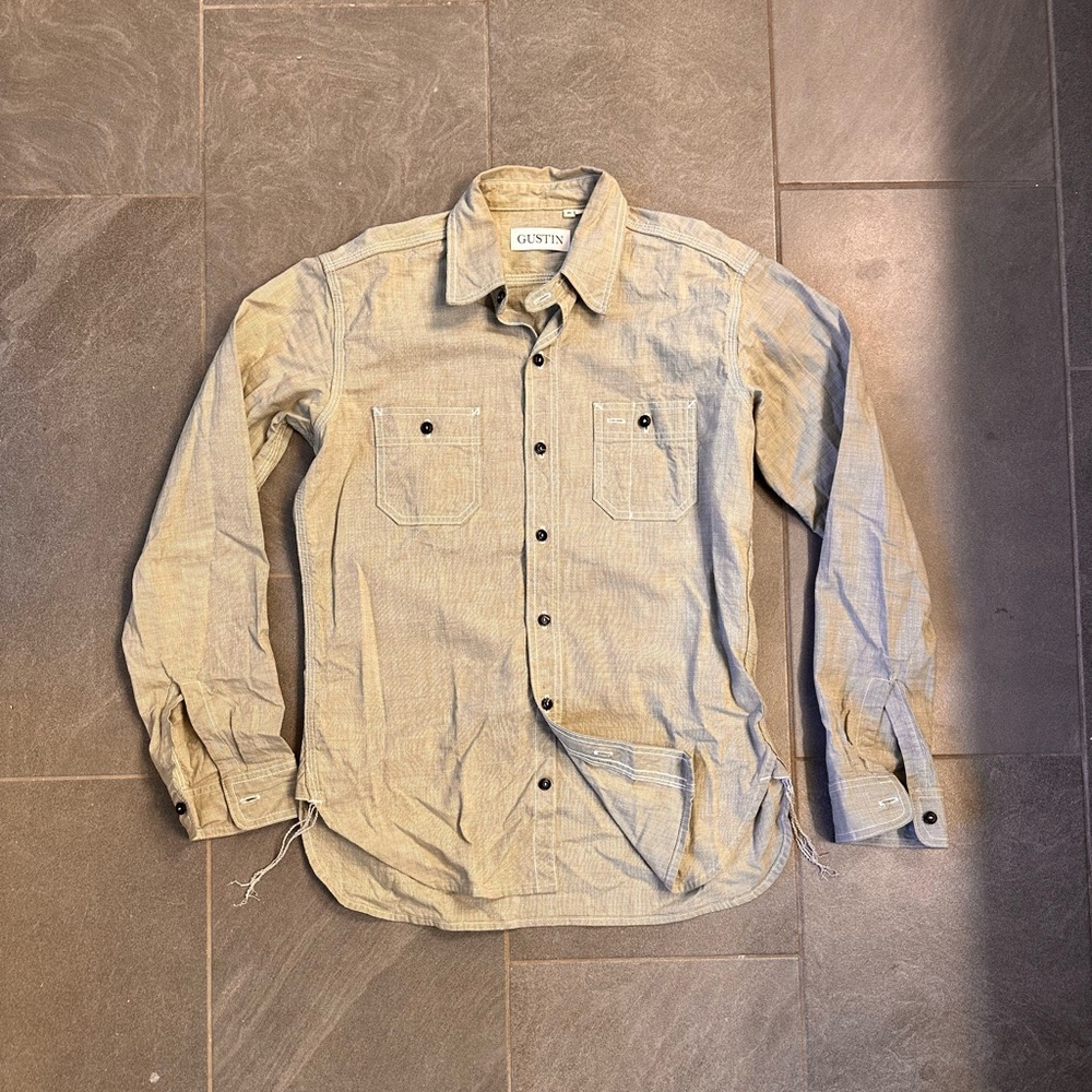 Gustin Beige Workshirt | Classic Fit | Medium | 2-Pocket Button Front